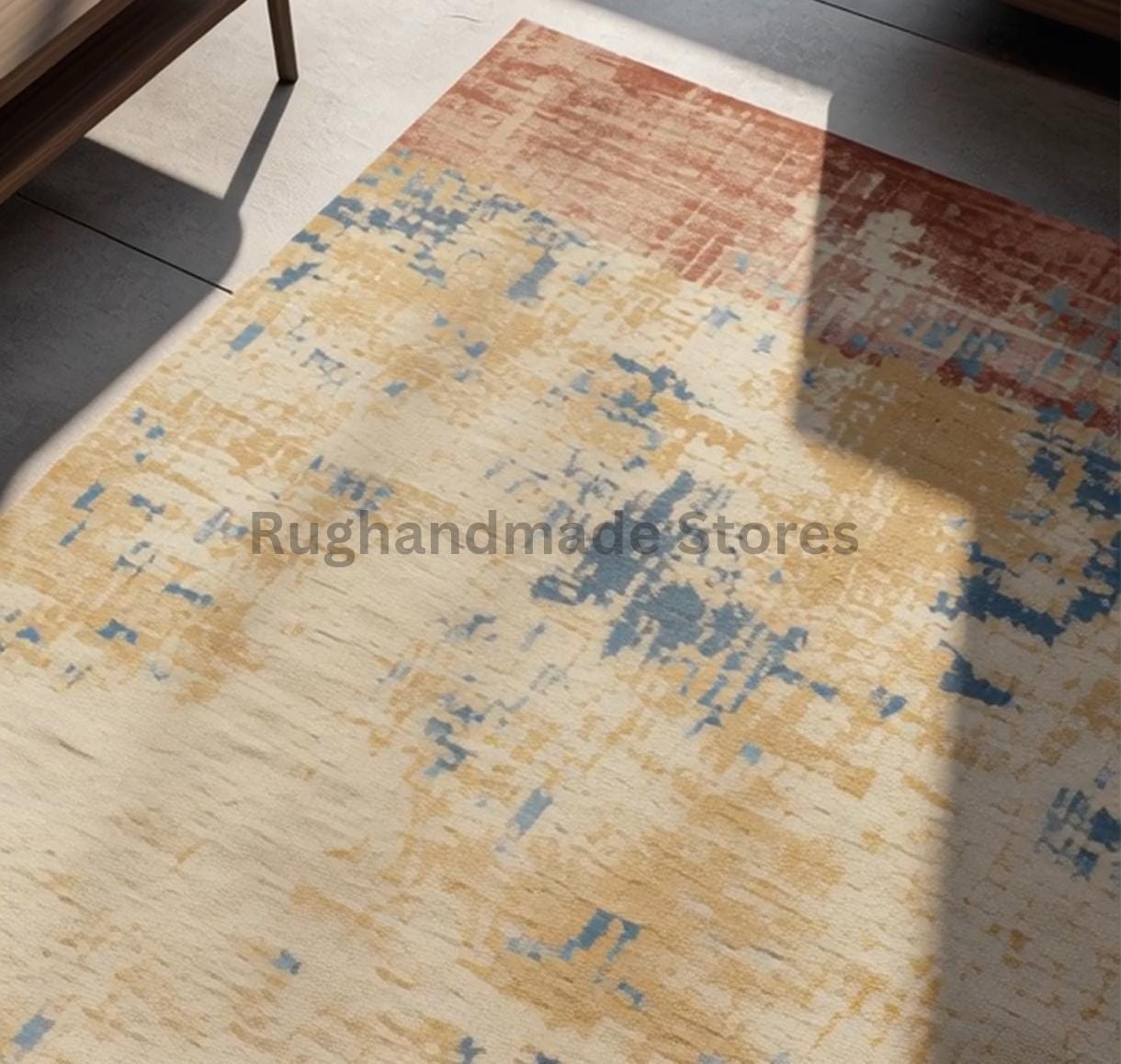 Handwoven Oushak Rug: Pastel Yellow, Aqua & Mustard Boho Decor