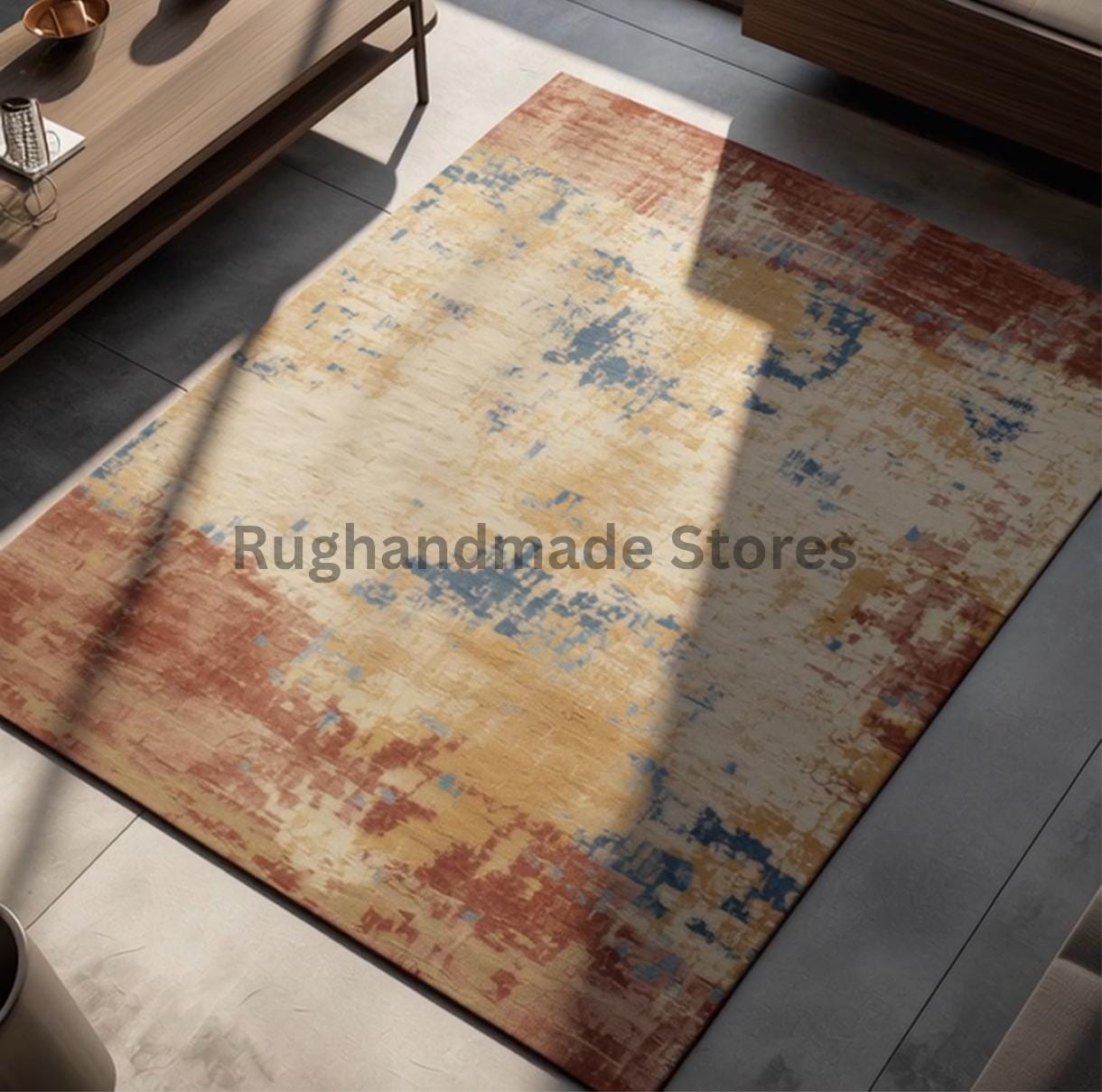 Handwoven Oushak Rug: Pastel Yellow, Aqua & Mustard Boho Decor
