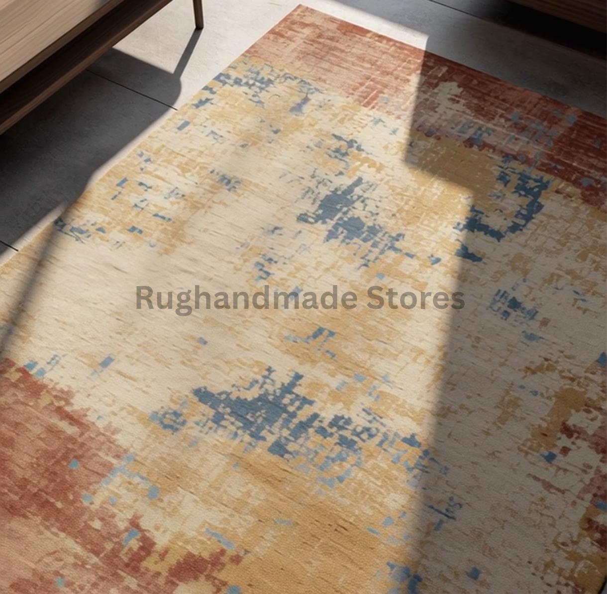 Handwoven Oushak Rug: Pastel Yellow, Aqua & Mustard Boho Decor
