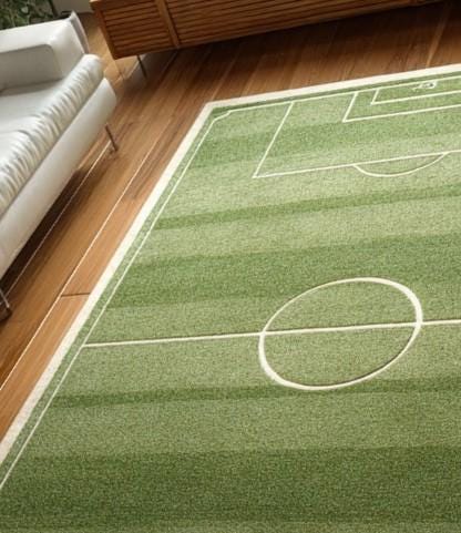 Handmade Soccer Field Rug, Tufted Wool Carpet for Kids Playroom