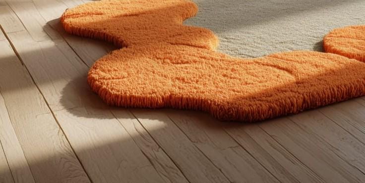 Orange Abstract Tufted Wool Rug: Modern High-Low Texture, 6x9