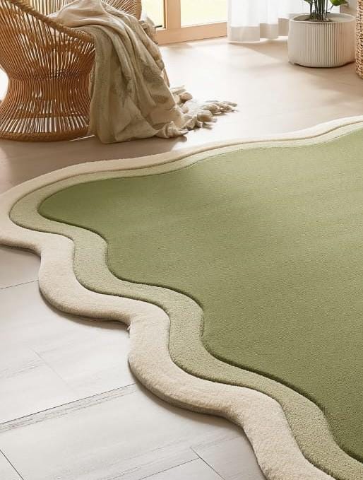 Handmade Sage Green Wool Rug: Tufted Sports Theme Kids Playroom