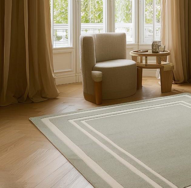 Handmade Sage Green Wool Rug: Geometric High-Low Texture, 6x9