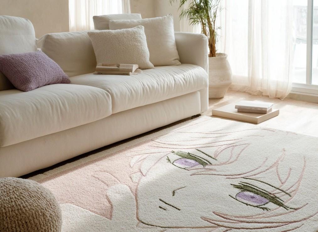 Handmade Anime Girl Wool Rug: Kawaii Pastel Decor