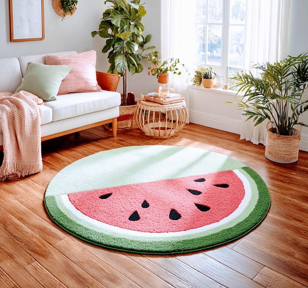 Handmade Wool Watermelon Rug: Tufted Kids Room Carpet