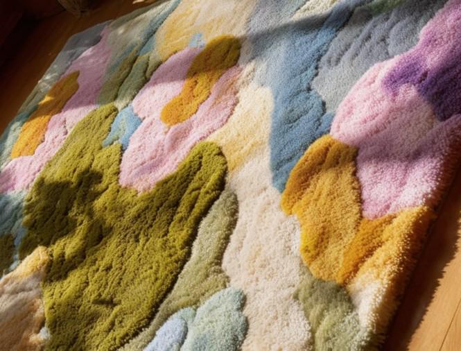 Colorful Tufted Wool Rug: Modern Abstract Texture, Handmade Carpet
