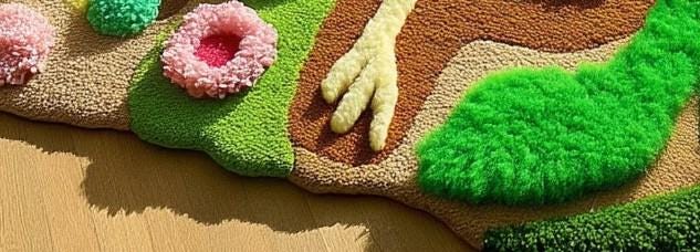 Skeletal Figure Tufted Rug: Handmade Wool, 5x8 Ft, Vibrant Landscape