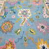 Handwoven Oushak Rug: Sky Blue, Aqua & Mustard Turkish Boho Carpet