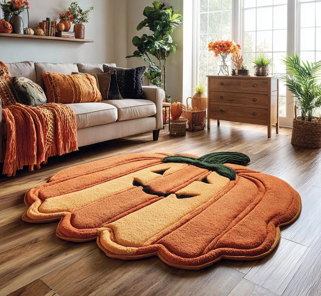 Handmade Wool Pumpkin Rug: Halloween Autumn Decor