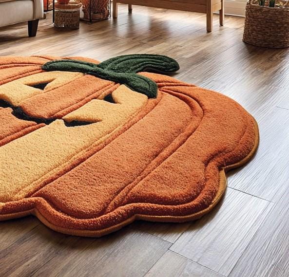 Handmade Wool Pumpkin Rug: Halloween Autumn Decor