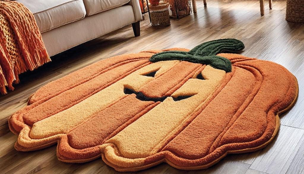 Handmade Wool Pumpkin Rug: Halloween Autumn Decor