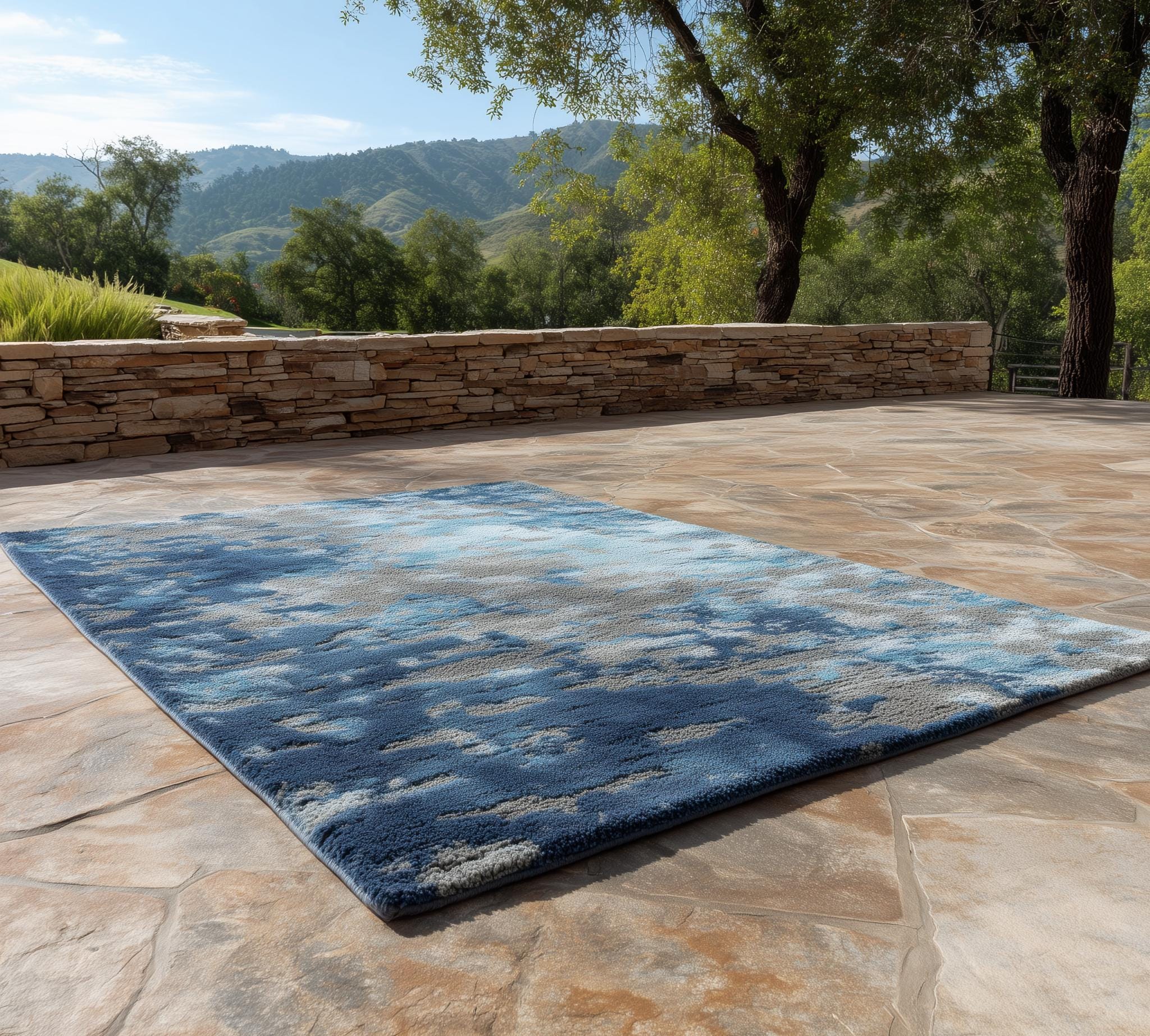 Abstract Blue Gray Wool Rug: Modern Hand-Tufted Area Rug