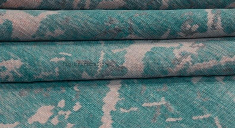 Handwoven Oushak Wool Rug: Aqua, Mustard, Boho Chic, 8x10