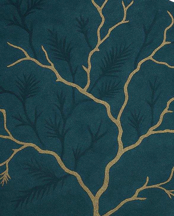Handmade Wool Tufted Rug: Golden Branch Wavy Edge Design