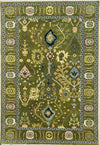 Hand-Knotted Olive Green Wool Rug: Turkish Oushak Area Rug