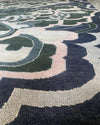 Handmade Oushak Wool Rug: Blue, Gray & Orange Turkish Knot Design