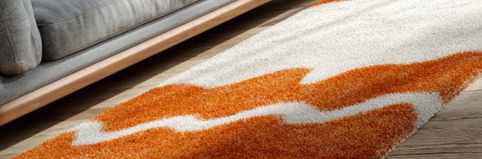 Handmade Tufted Wool Area Rug: White & Orange Modern Decor