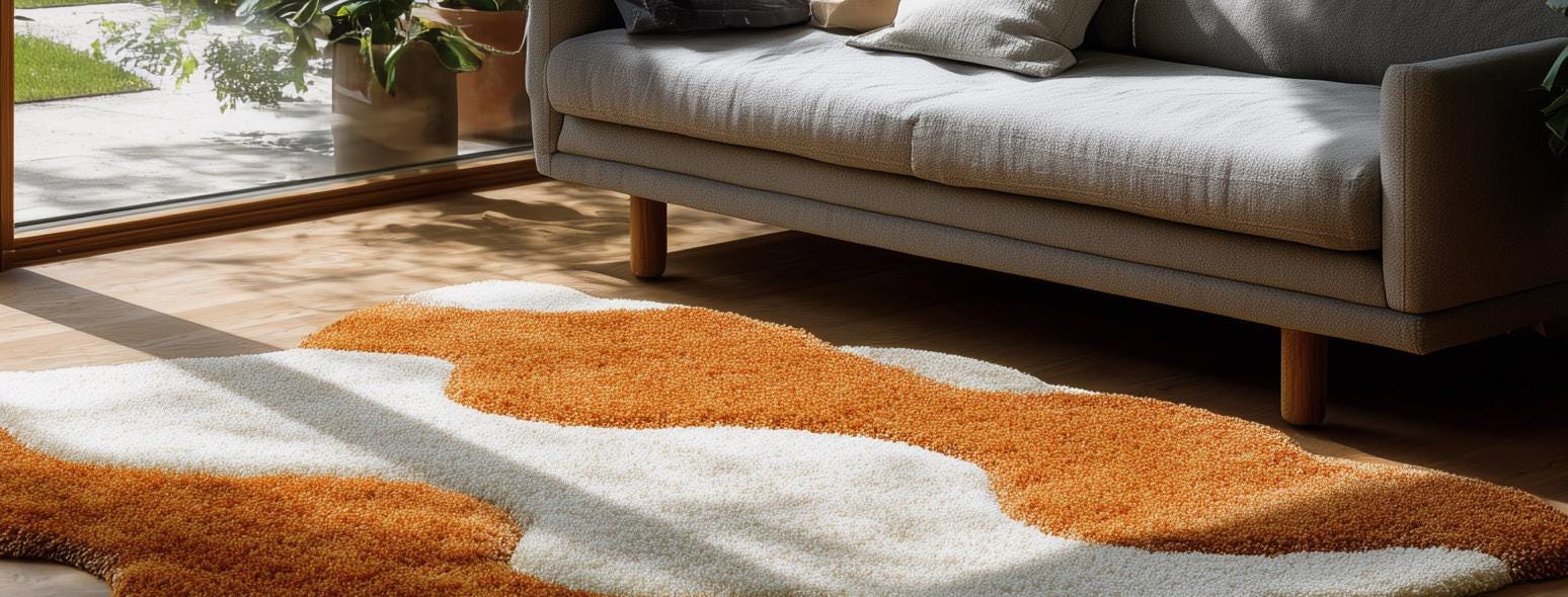 Handmade Tufted Wool Area Rug: Soft White & Brown Floral Design