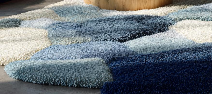 Handmade Blue Abstract Shag Rug: Plush Wool-Blend, Modern Design