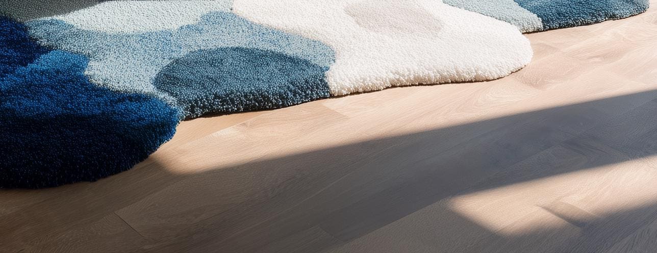 Handmade Wool Tufted Area Rug: Modern White & Blue Textured Carpet (6x9