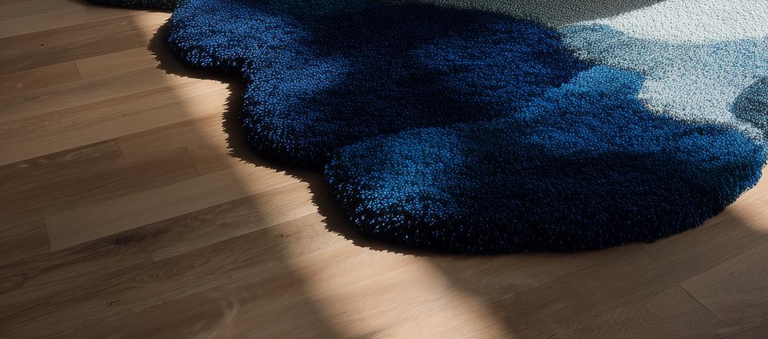 Handmade Wool Tufted Area Rug: Modern White & Blue Textured Carpet (6x9