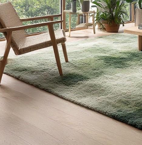 Handmade Wool Tufted Area Rug: Moss Green Plush Carpet