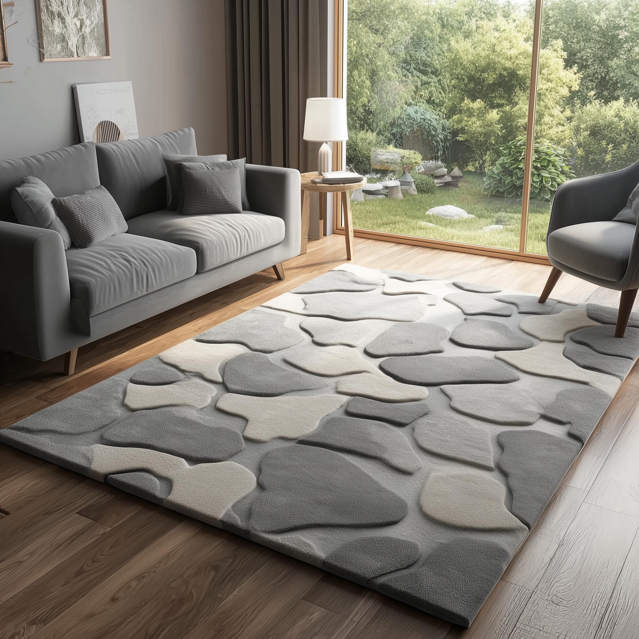 Hand-Tufted Wool Rug: Modern Gray & White Area Carpet (6x9 ft.)