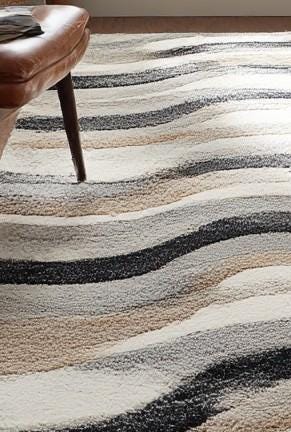 Handmade Wool Runner Rug: Neutral Wave Design, Modern Tufted Carpet