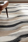 Handmade Wool Runner Rug: Neutral Wave Design, Modern Tufted Carpet