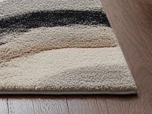 Handmade Wool Runner Rug: Neutral Wave Design, Modern Tufted Carpet