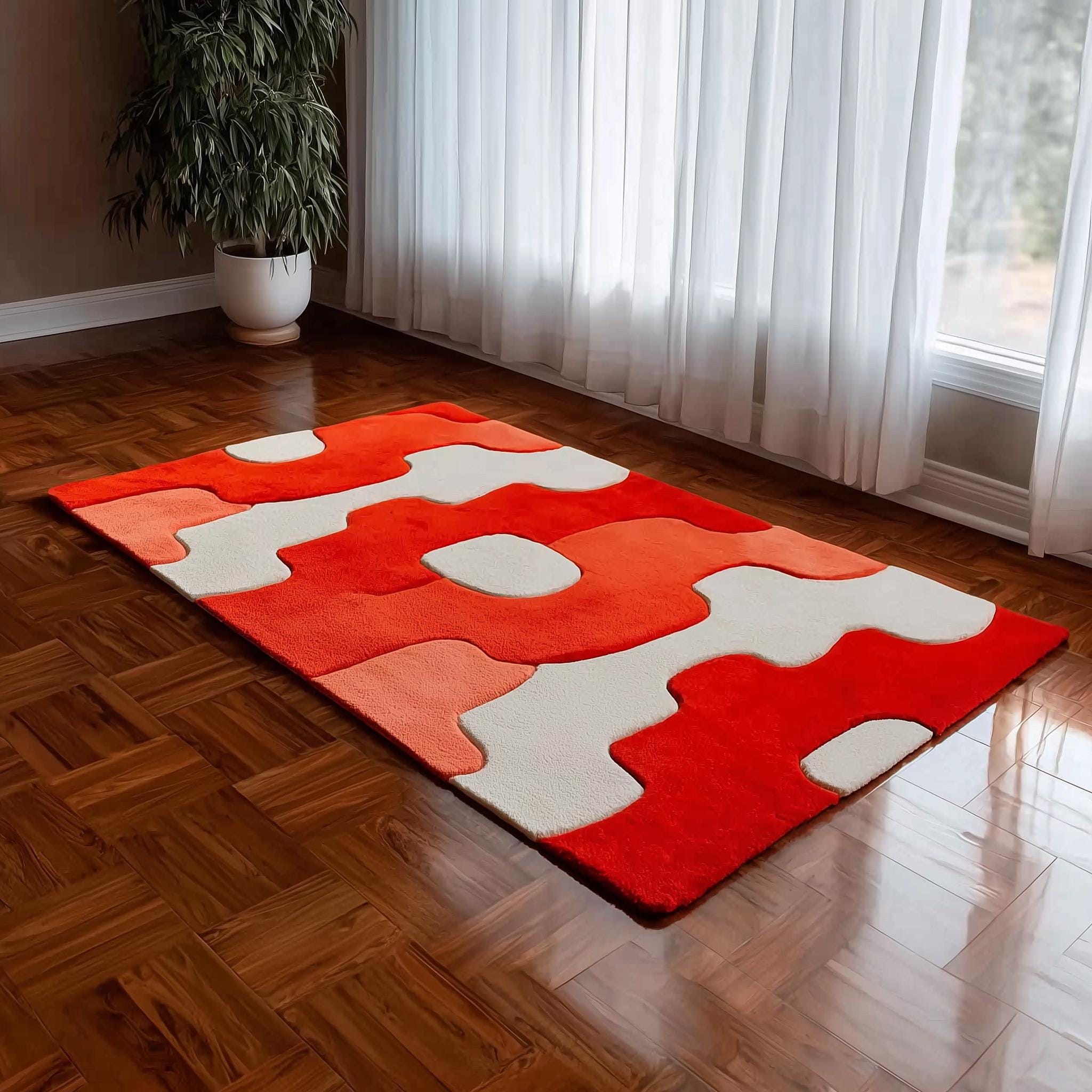 Handmade Tufted Wool Area Rug: Modern Floral Design, 5x8