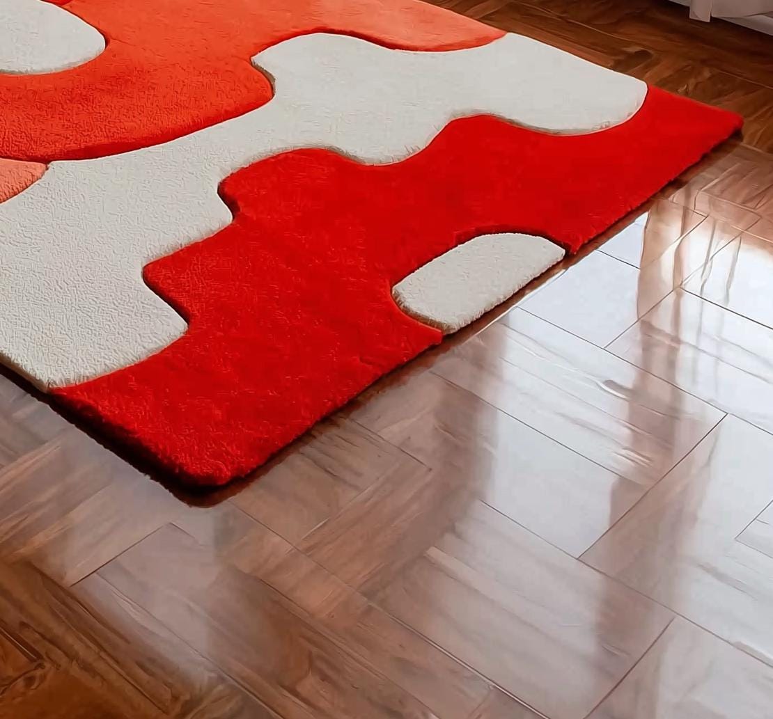 Handmade Tufted Wool Area Rug: Modern Floral Design, 5x8