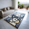 Abstract Tufted Wool Rug: Gray & Sky Blue, Handmade Area Carpet