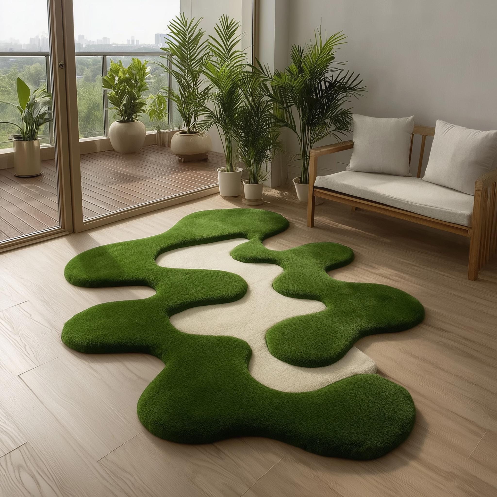 Handmade Green Moss Wool Rug: Forest Texture, Organic Decor