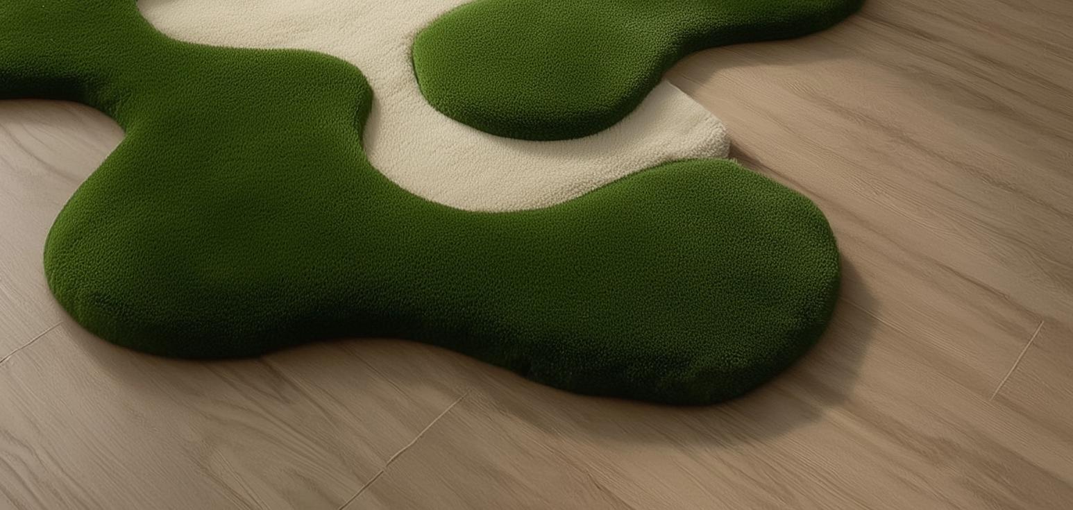 Handmade Green Moss Wool Rug: Forest Texture, Organic Decor