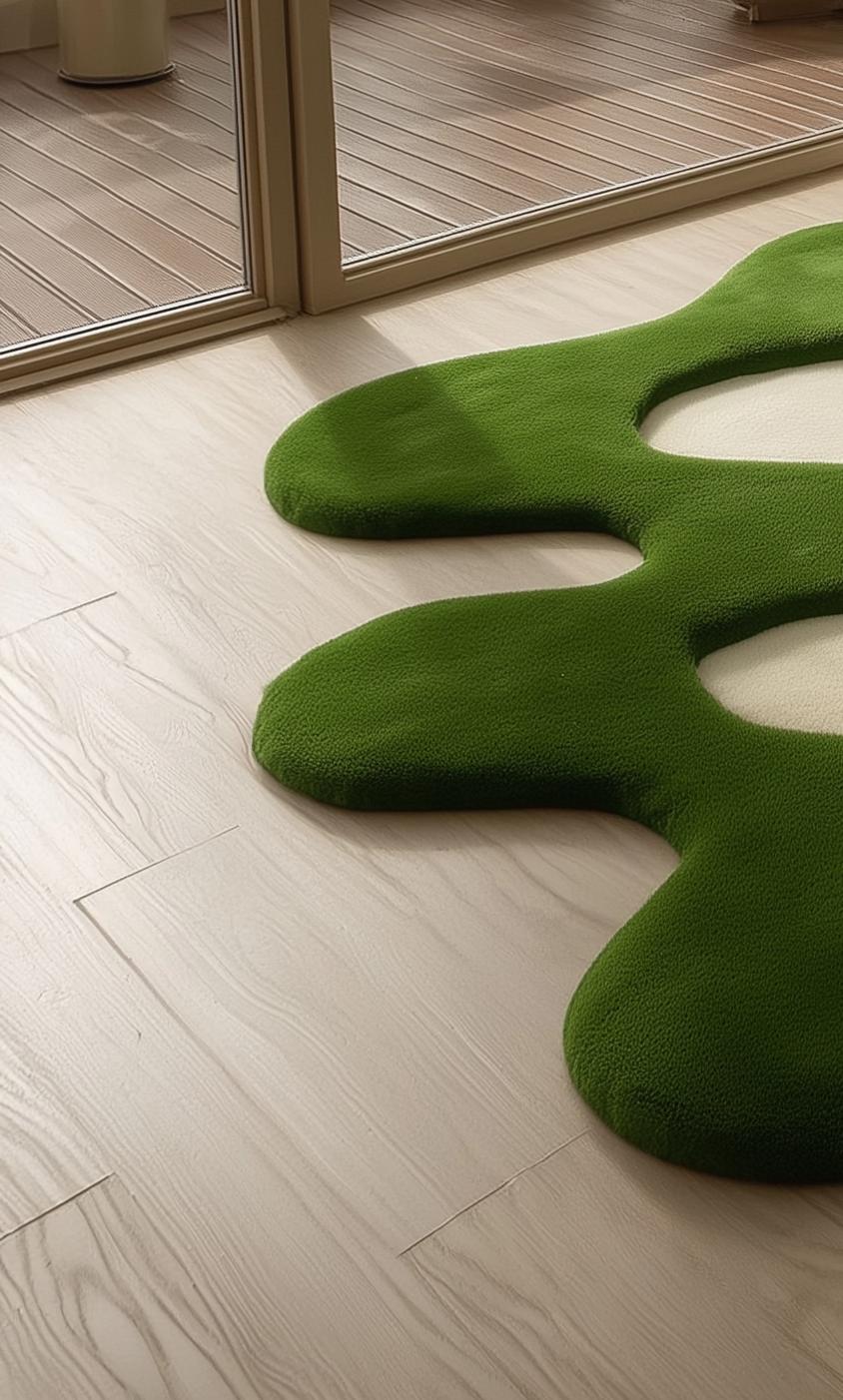Handmade Green Moss Wool Rug: Forest Texture, Organic Decor