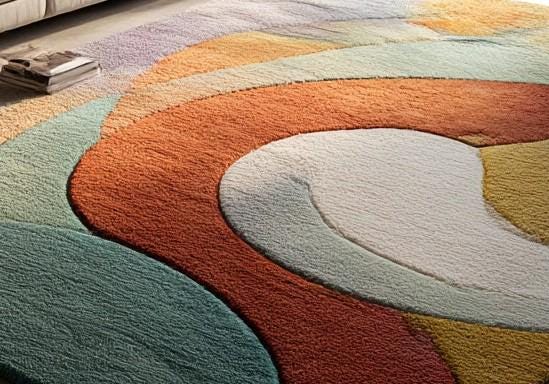 Abstract Tufted Wool Rug: Colorful Sculptural Design, Modern Retro Style