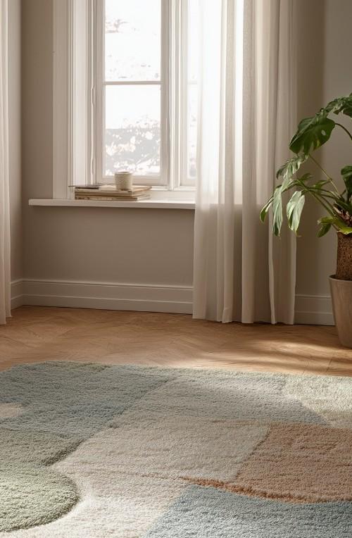 Handmade Wool Tufted Rug: Modern Geometric Pastel Carpet, 6x9