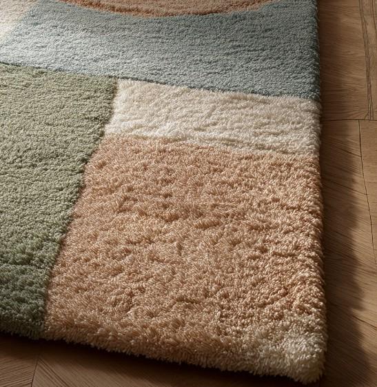 Handmade Wool Tufted Rug: Modern Geometric Pastel Carpet, 6x9