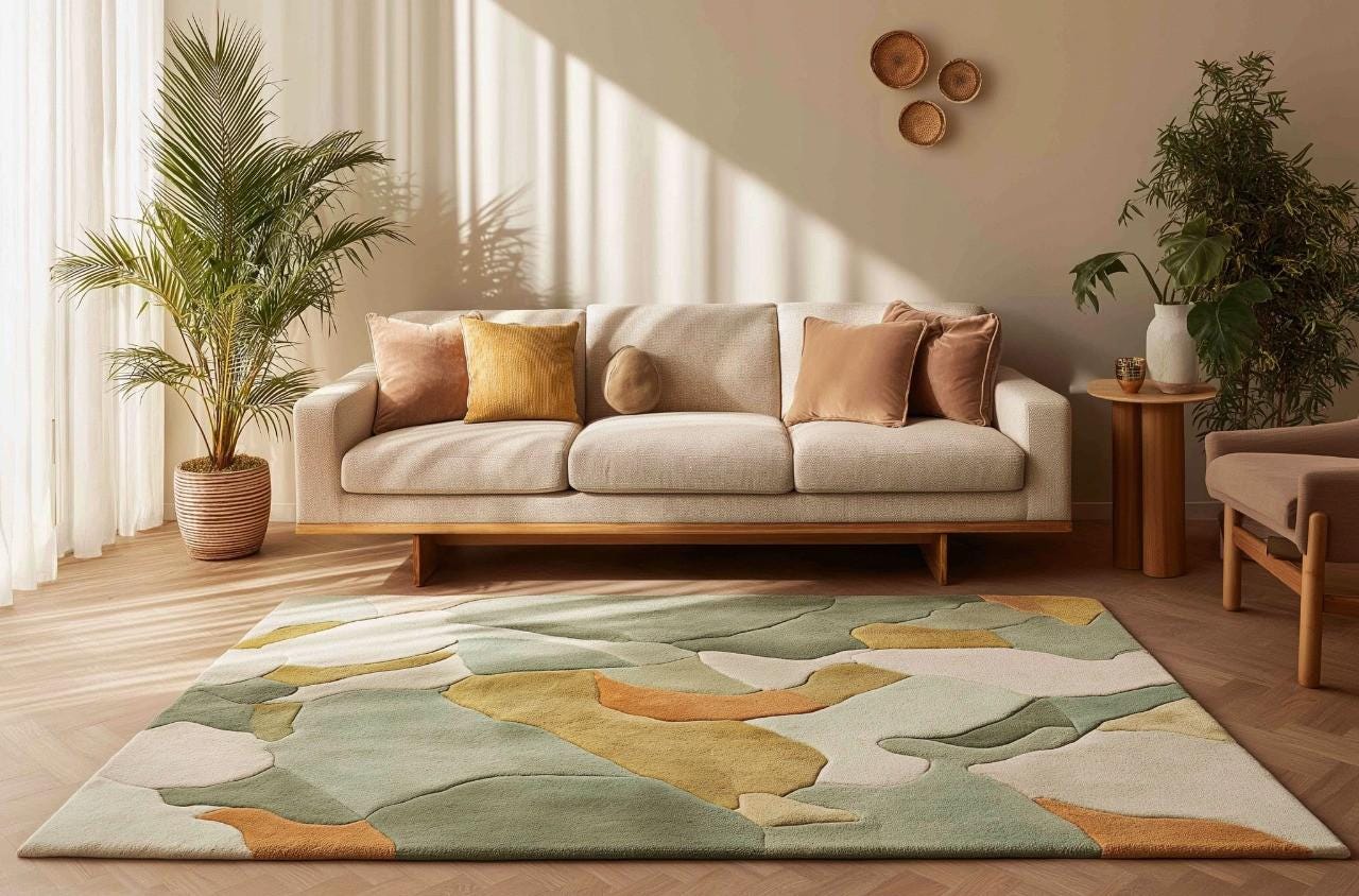 3D Curved Wool Tufted Rug: Abstract Texture, Modern Living Room Decor