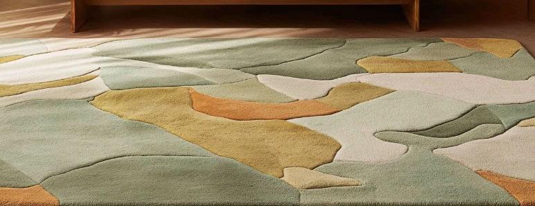 3D Curved Wool Tufted Rug: Abstract Texture, Modern Living Room Decor