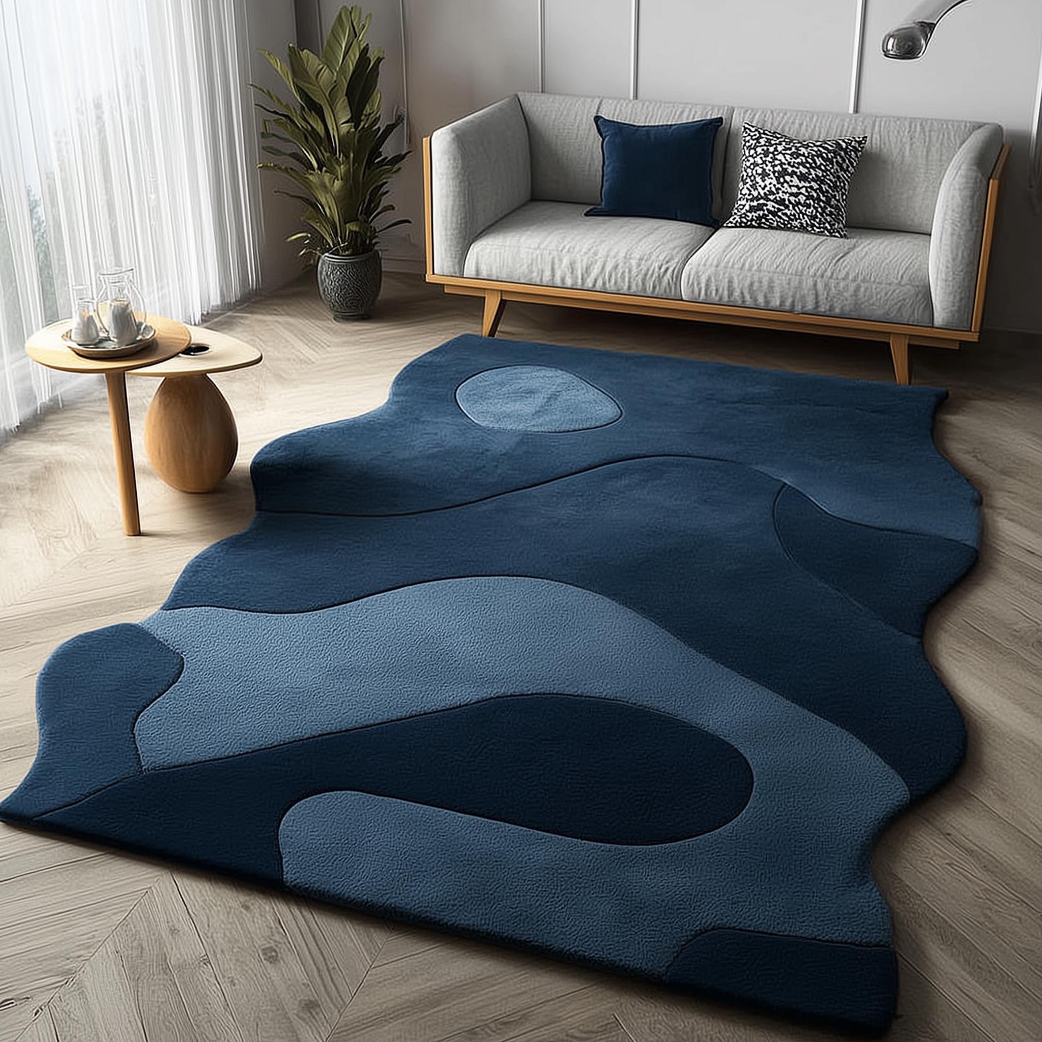 Handmade Wool Tufted Rug: Burnt Sky & Soft Blue Floral Design