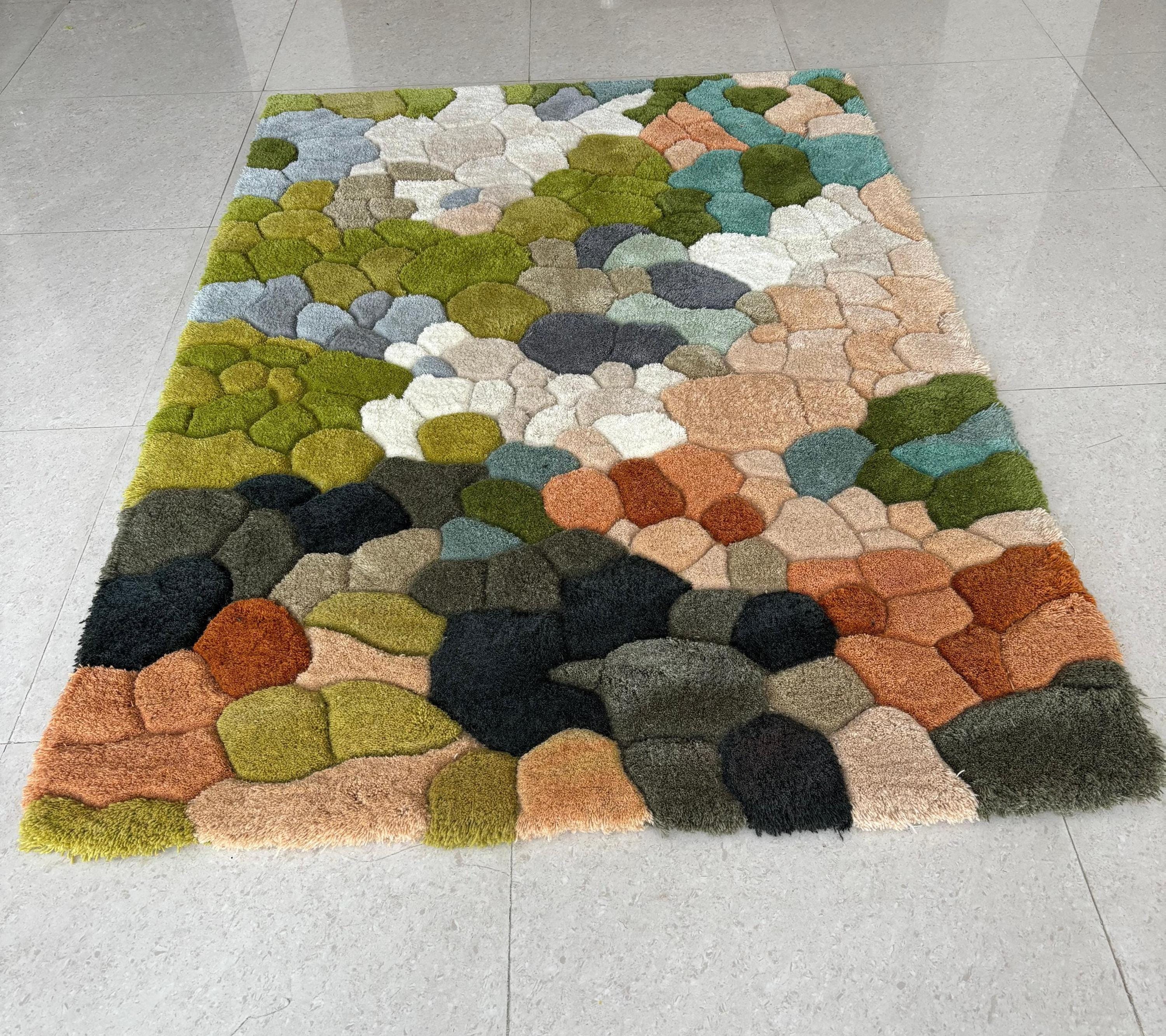 Handmade Wool Tufted Moss Rug: Nature-Inspired Forest Floor Carpet