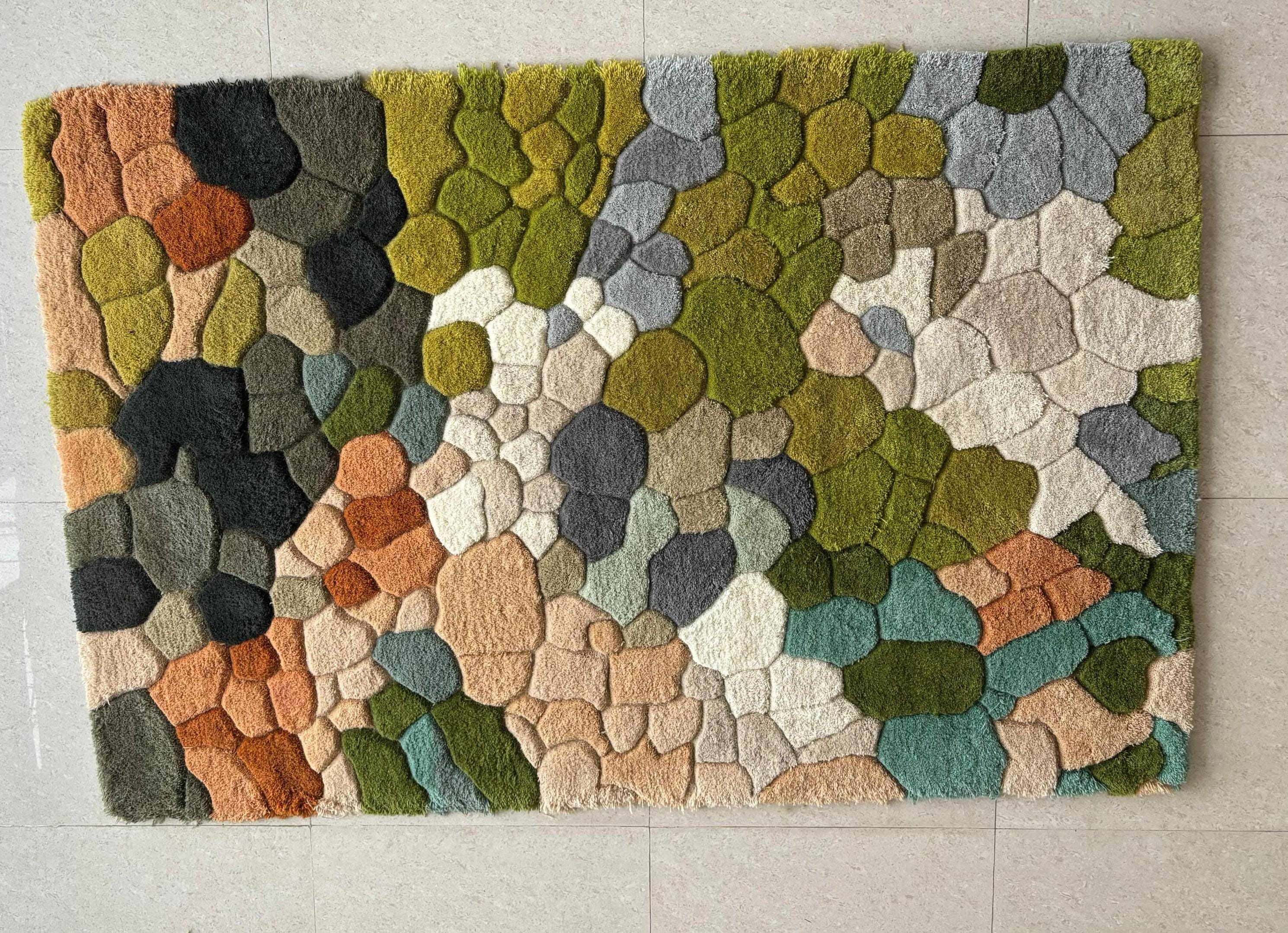 Handmade Wool Tufted Moss Rug: Nature-Inspired Forest Floor Carpet
