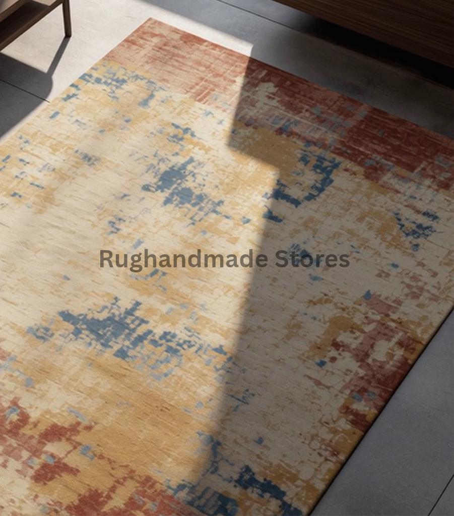 Handwoven Oushak Rug: Pastel Yellow, Aqua & Mustard Boho Decor