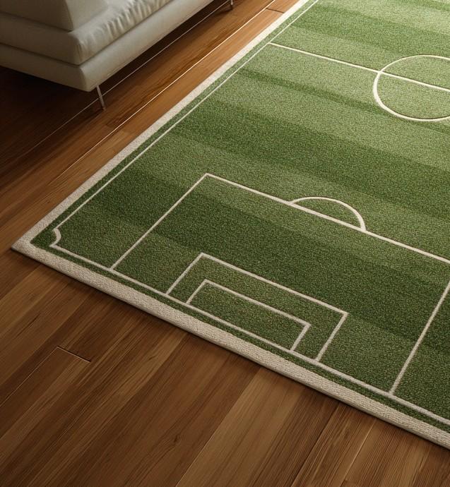 Handmade Soccer Field Rug, Tufted Wool Carpet for Kids Playroom