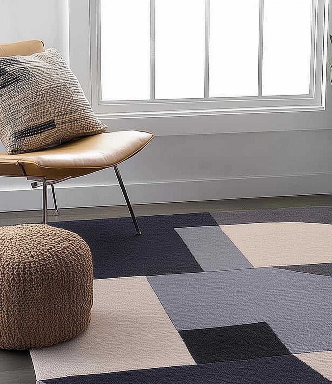 Handmade Wool Tufted Rug: Modern Geometric Design, 8x10 Living Room Rug