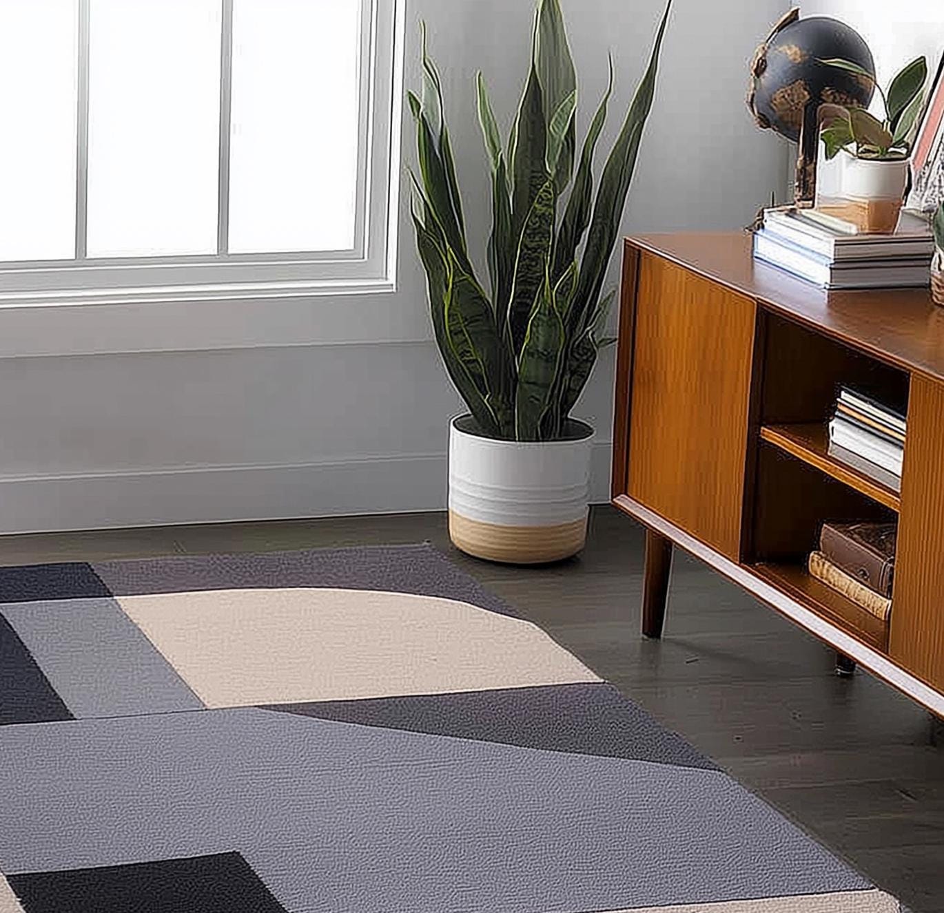 Handmade Wool Tufted Rug: Modern Geometric Design, 8x10 Living Room Rug