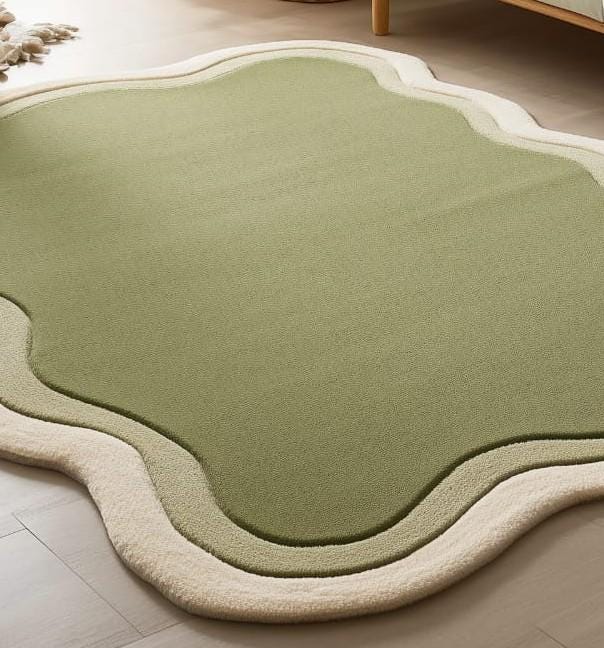Handmade Sage Green Wool Rug: Tufted Sports Theme Kids Playroom