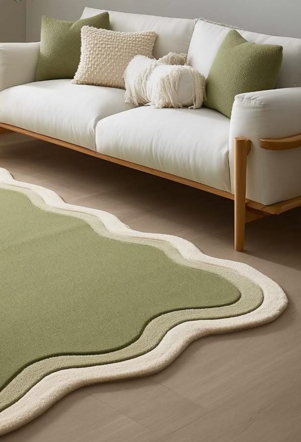 Handmade Sage Green Wool Rug: Tufted Sports Theme Kids Playroom